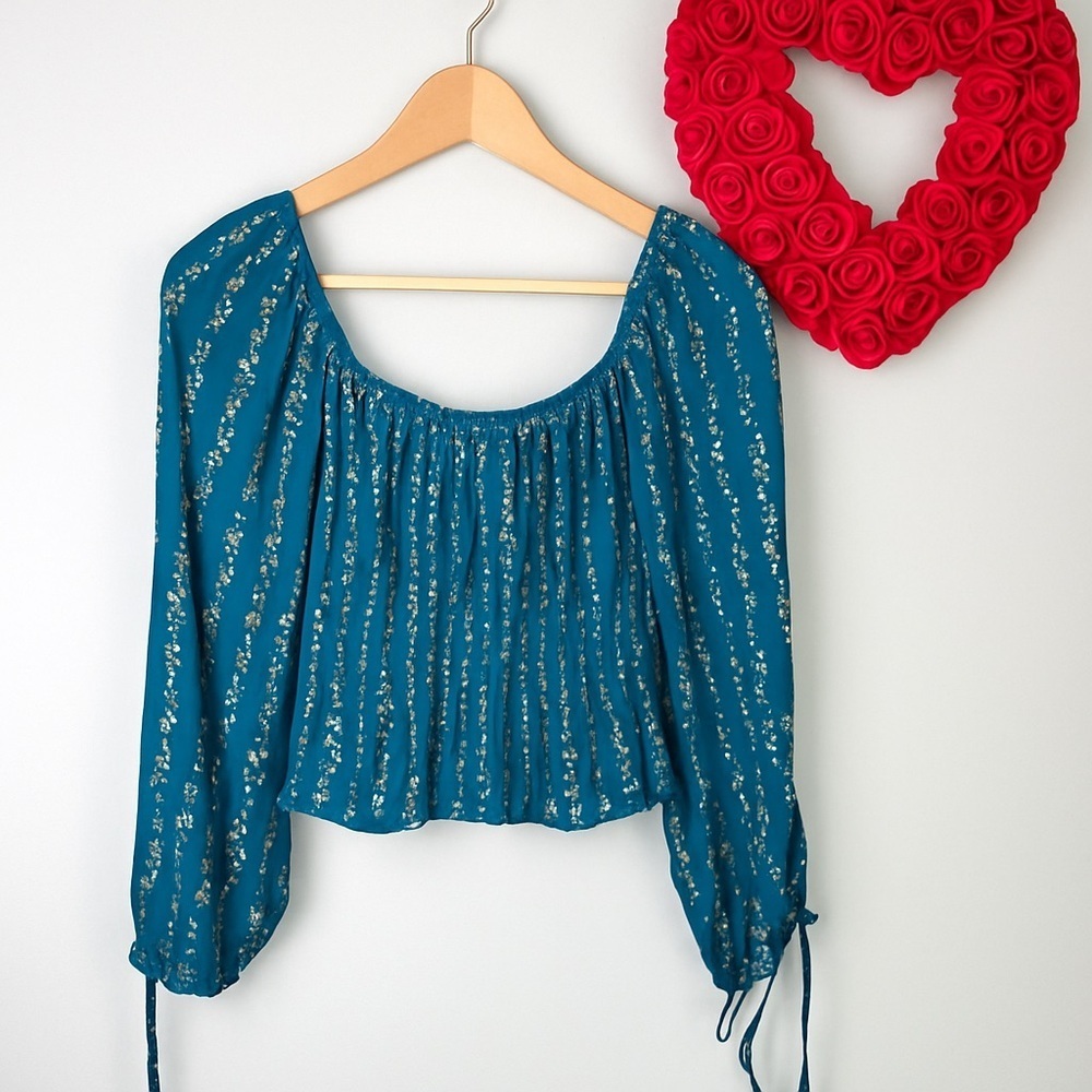 Kingston Grey Emma Cottagecore Coquette Soft Girl Top Size JR Medium Teal Blue